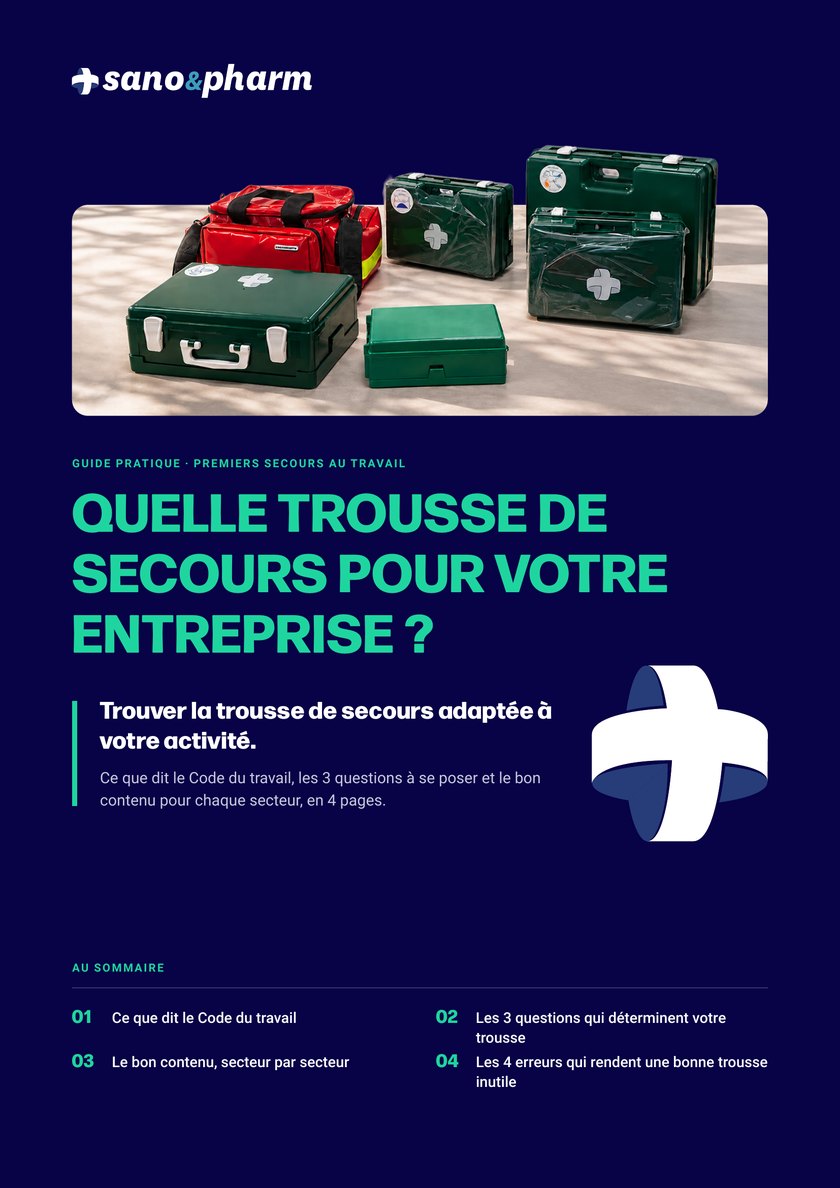 Couverture du guide Sano & Pharm Quelle trousse de secours pour votre entreprise ?